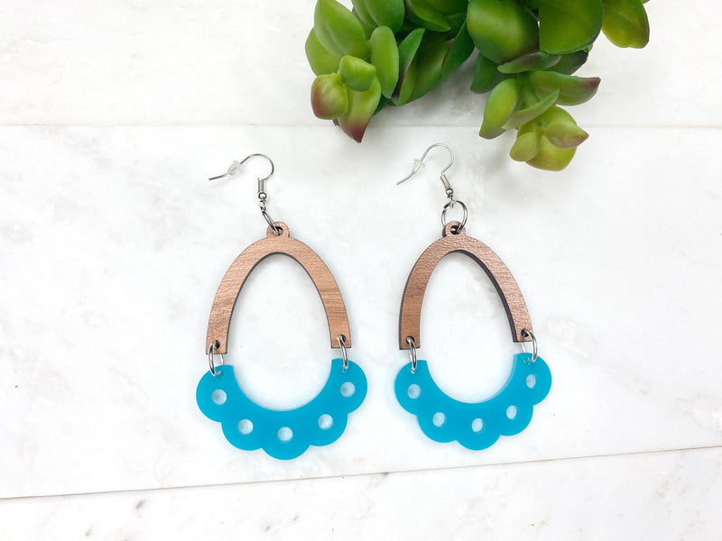 Blue Arch Dangle Earring Blue Cut Out Geometric Boho Style Large Earrings