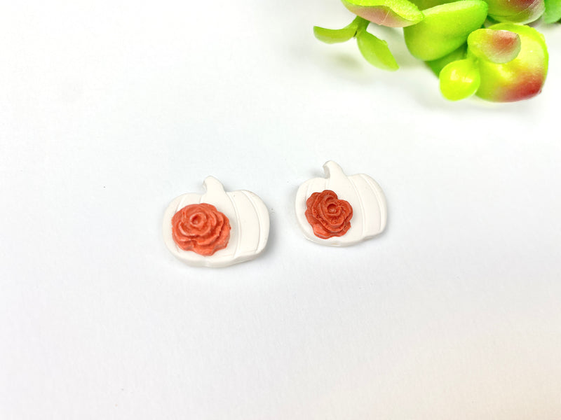 White Pumpkin Post Earrings with Flower