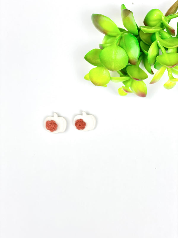 White Pumpkin Post Earrings with Flower