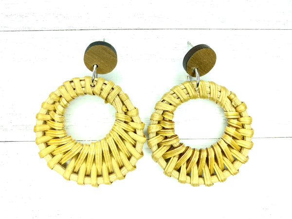 Circle Rattan Earring with Walnut Post