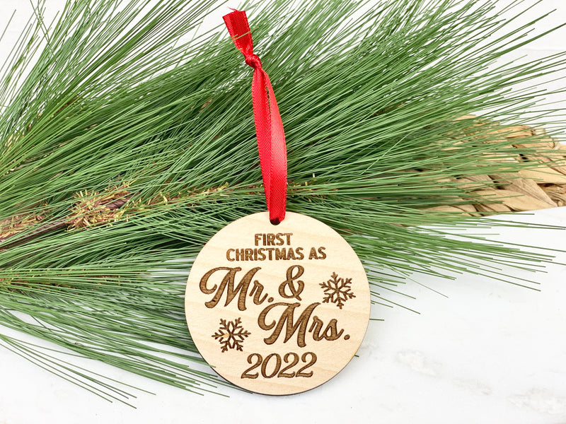 First Christmas as Mr & Mrs Wood Ornament