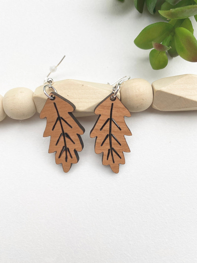 Lightweight Fall Earrings Leaf Dangle Hook Earrings Wood Cutout Leaf Drop Earrings Christmas Gift for Teachers