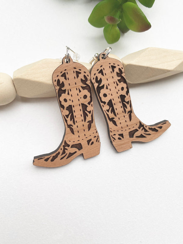 Cowboy Boot Wood Earrings Lightweight Earrings Cowgirl Dangle Earrings Christmas Gift for Country Girl