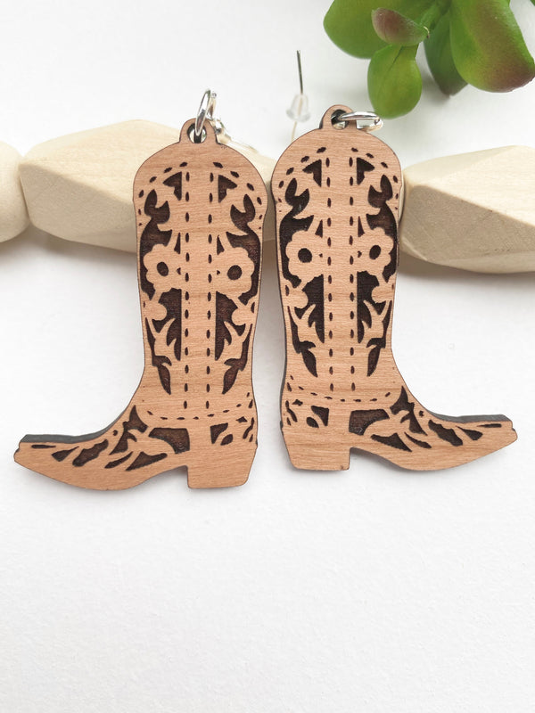 Cowboy Boot Wood Earrings Lightweight Earrings Cowgirl Dangle Earrings Christmas Gift for Country Girl