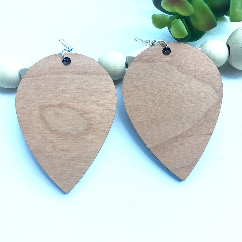 Large Upside Down Teardrop Earring, Cherry Dangle Wooden Earrings, Gift for Sister, Trendy Lightweight Earrings