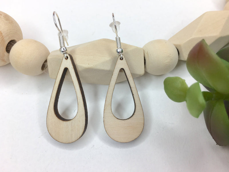 Lightweight Teardrop Wood Earrings, Small Dangle Drop Wooden Earrings, Mother's Day Gift Idea