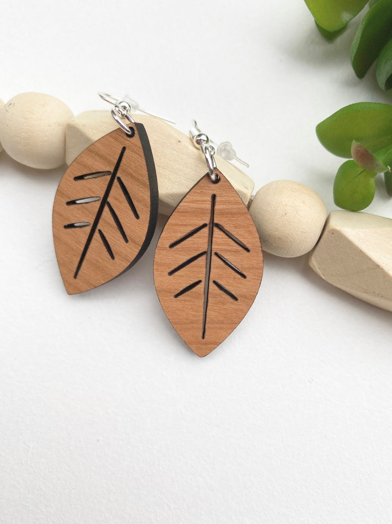 Lightweight Fall Earrings Leaf Dangle Hook Earrings Wood Cutout Leaf Autumn Jewelry Christmas Gift for Teacher