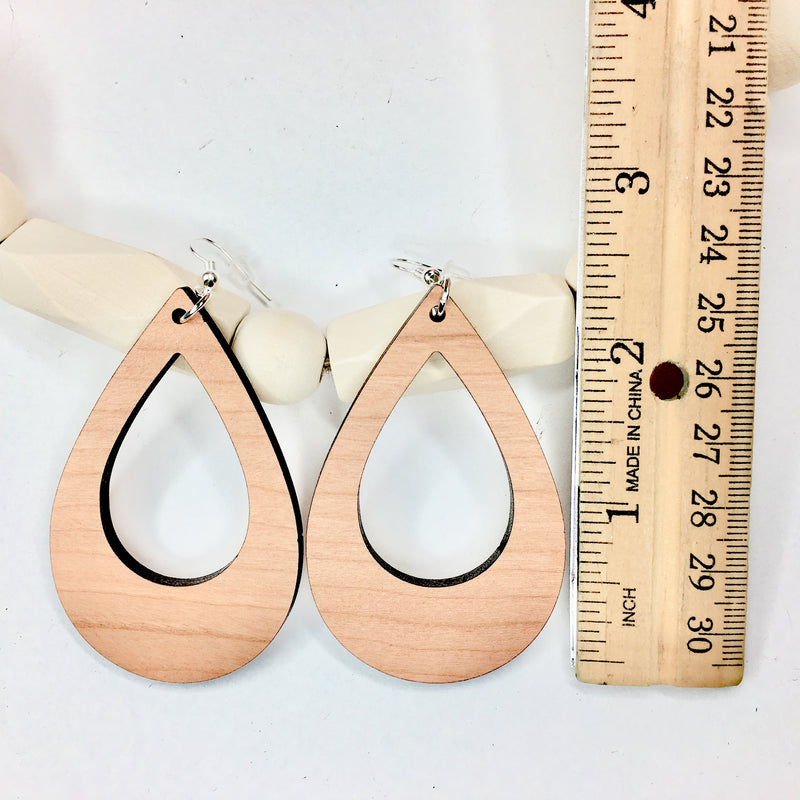 Teardrop Cutout Wood Cherry Dangle Earrings, Drop Light Weight Earrings, Birthday Gift for a Friend