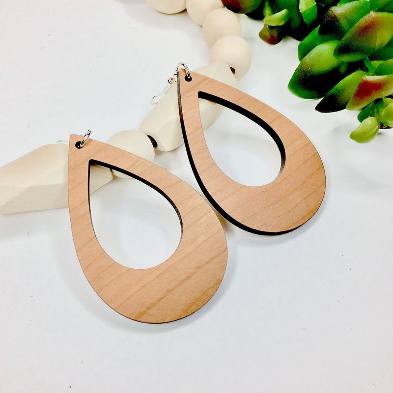 Teardrop Cutout Wood Cherry Dangle Earrings, Drop Light Weight Earrings, Birthday Gift for a Friend