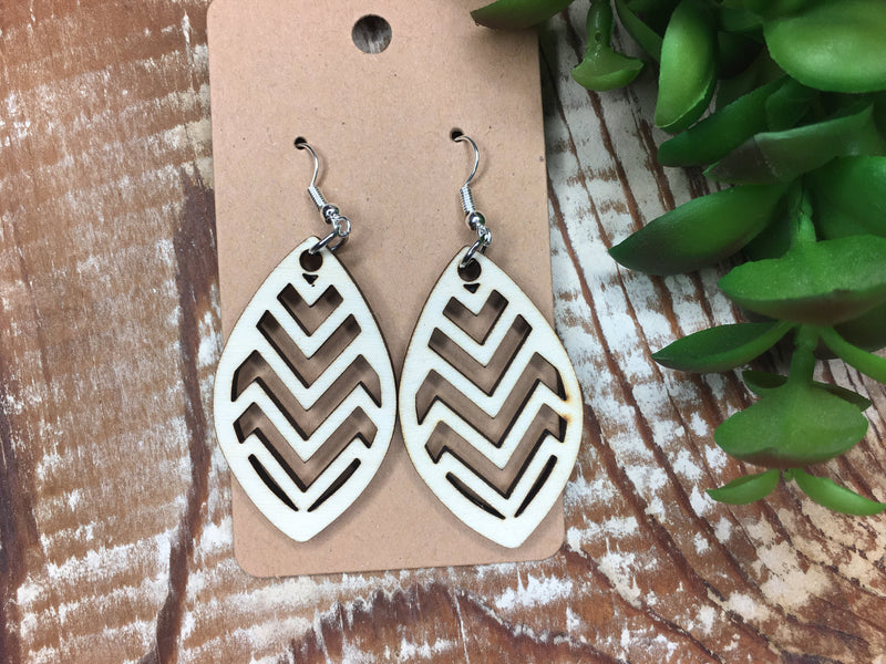 Lightweight Geometric Wood Earrings, Dangle Wooden Earrings, Tribal Leaf Jewelry, Birthday Gift for Mom