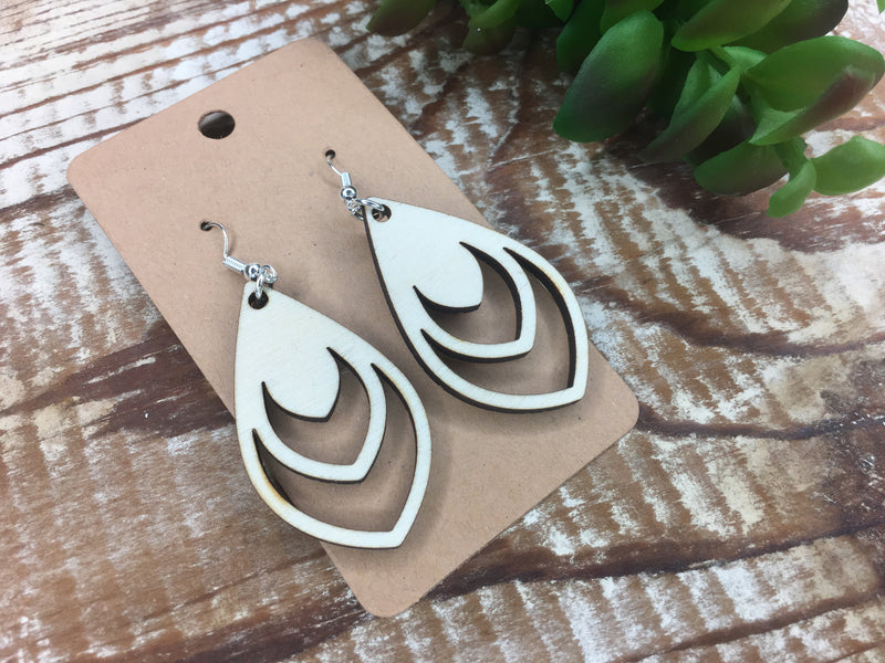 Cream Teardrop Wood Earrings, Lightweight Feather Earrings, Dangle Jewelry, Mother's Day Gift