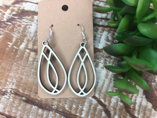 Cream Teardrop Wood Earrings, Lightweight Dangle Drop Earrings, Cathedral Window Earrings, Mother's Day Gift Idea