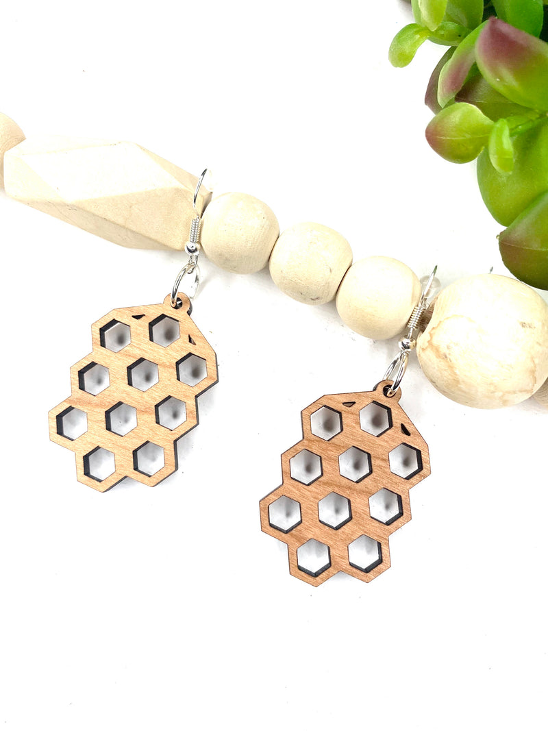 Honeycomb Dangle Earring, Bee Drop Earring, Geometric Earring, Honey Earring